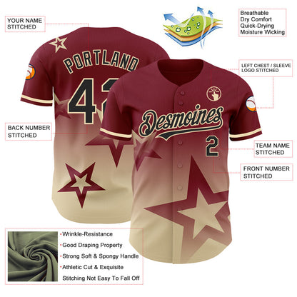 Custom Crimson Black-Cream 3D Pattern Design Gradient Style Twinkle Star Authentic Baseball Jersey - Sky-Custom