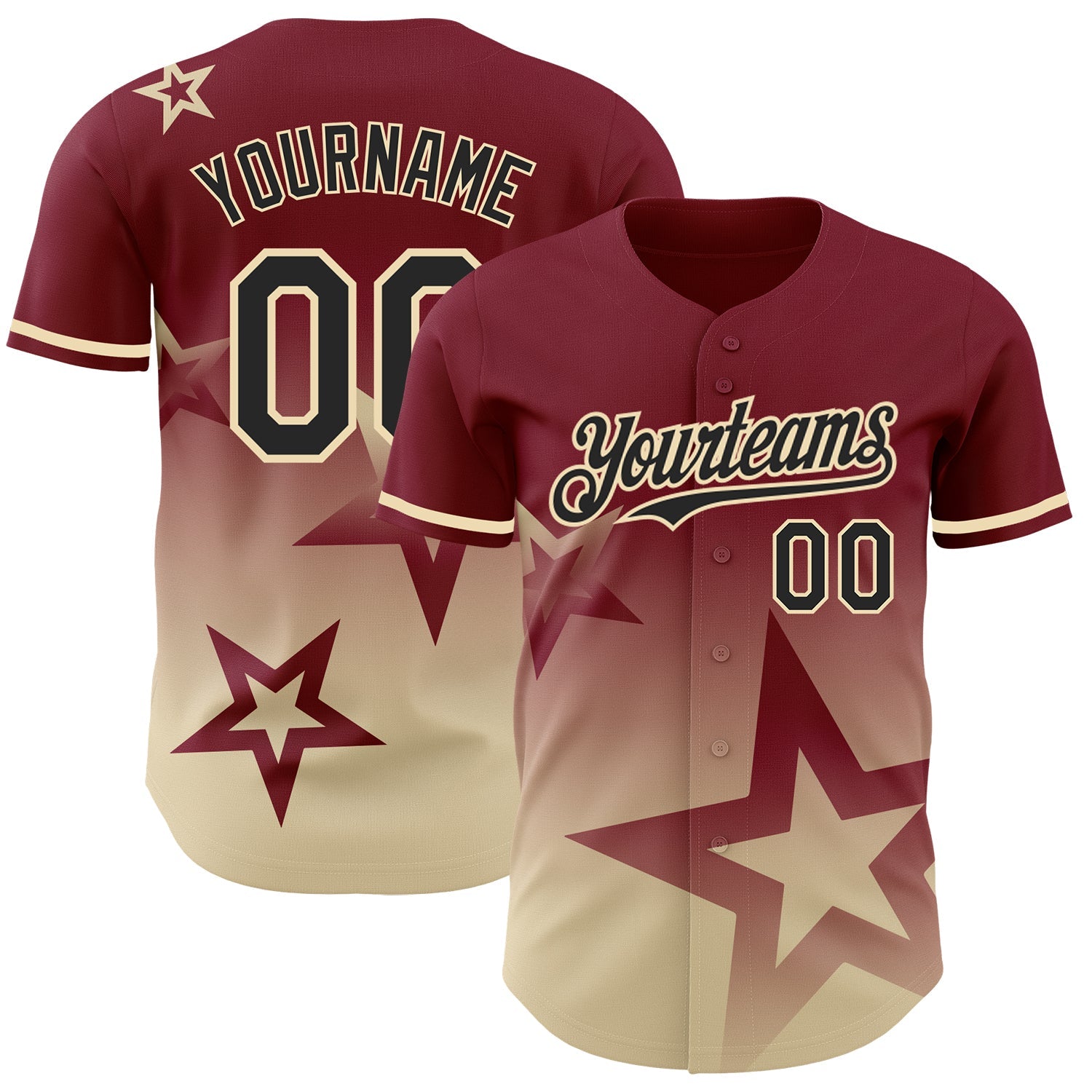Custom Crimson Black-Cream 3D Pattern Design Gradient Style Twinkle Star Authentic Baseball Jersey - Sky-Custom