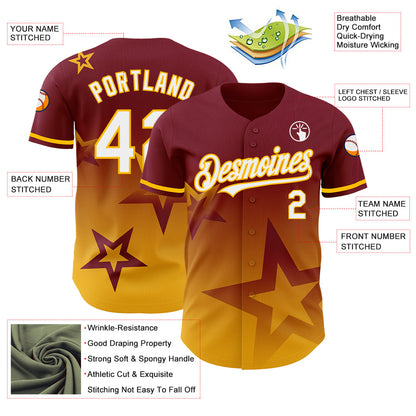 Custom Crimson White-Gold 3D Pattern Design Gradient Style Twinkle Star Authentic Baseball Jersey - Sky-Custom