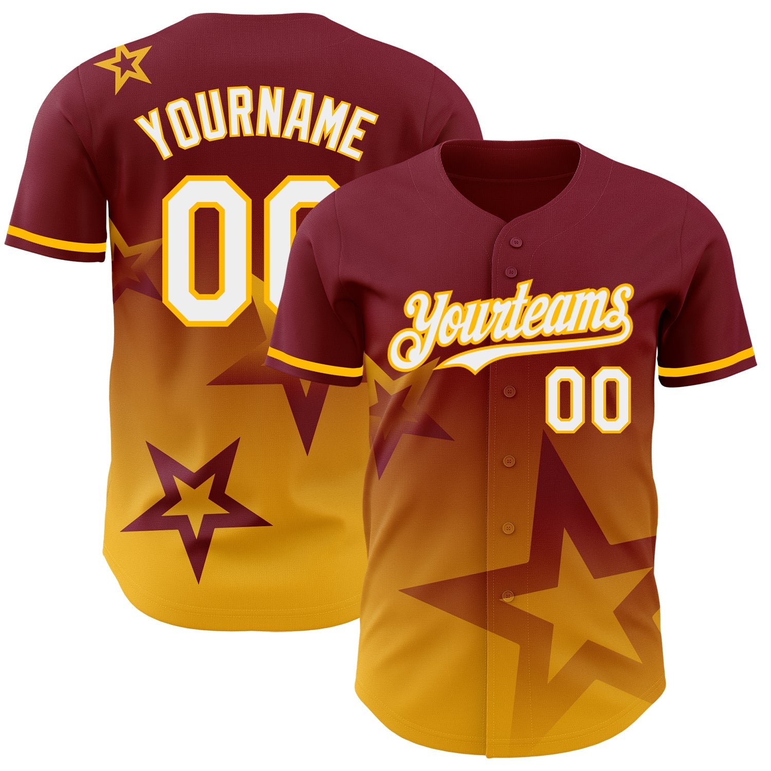 Custom Crimson White-Gold 3D Pattern Design Gradient Style Twinkle Star Authentic Baseball Jersey - Sky-Custom