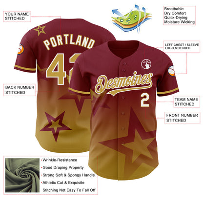 Custom Crimson Old Gold-White 3D Pattern Design Gradient Style Twinkle Star Authentic Baseball Jersey - Sky-Custom