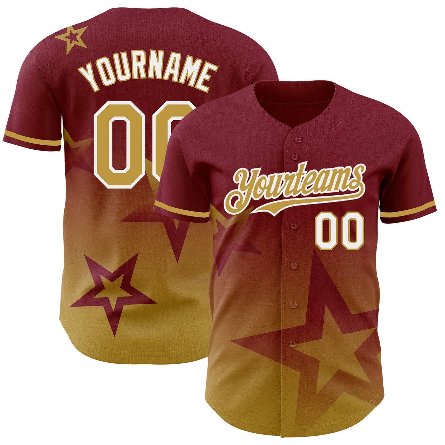 Custom Crimson Old Gold-White 3D Pattern Design Gradient Style Twinkle Star Authentic Baseball Jersey - Sky-Custom