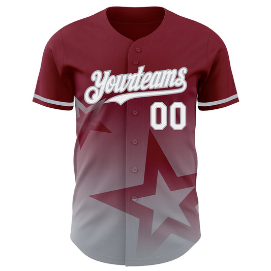 Custom Crimson White-Gray 3D Pattern Design Gradient Style Twinkle Star Authentic Baseball Jersey - Sky-Custom