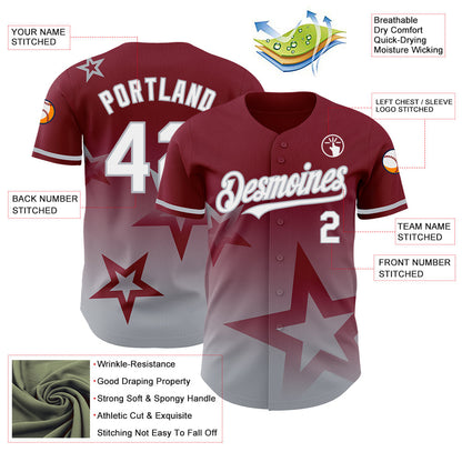 Custom Crimson White-Gray 3D Pattern Design Gradient Style Twinkle Star Authentic Baseball Jersey - Sky-Custom