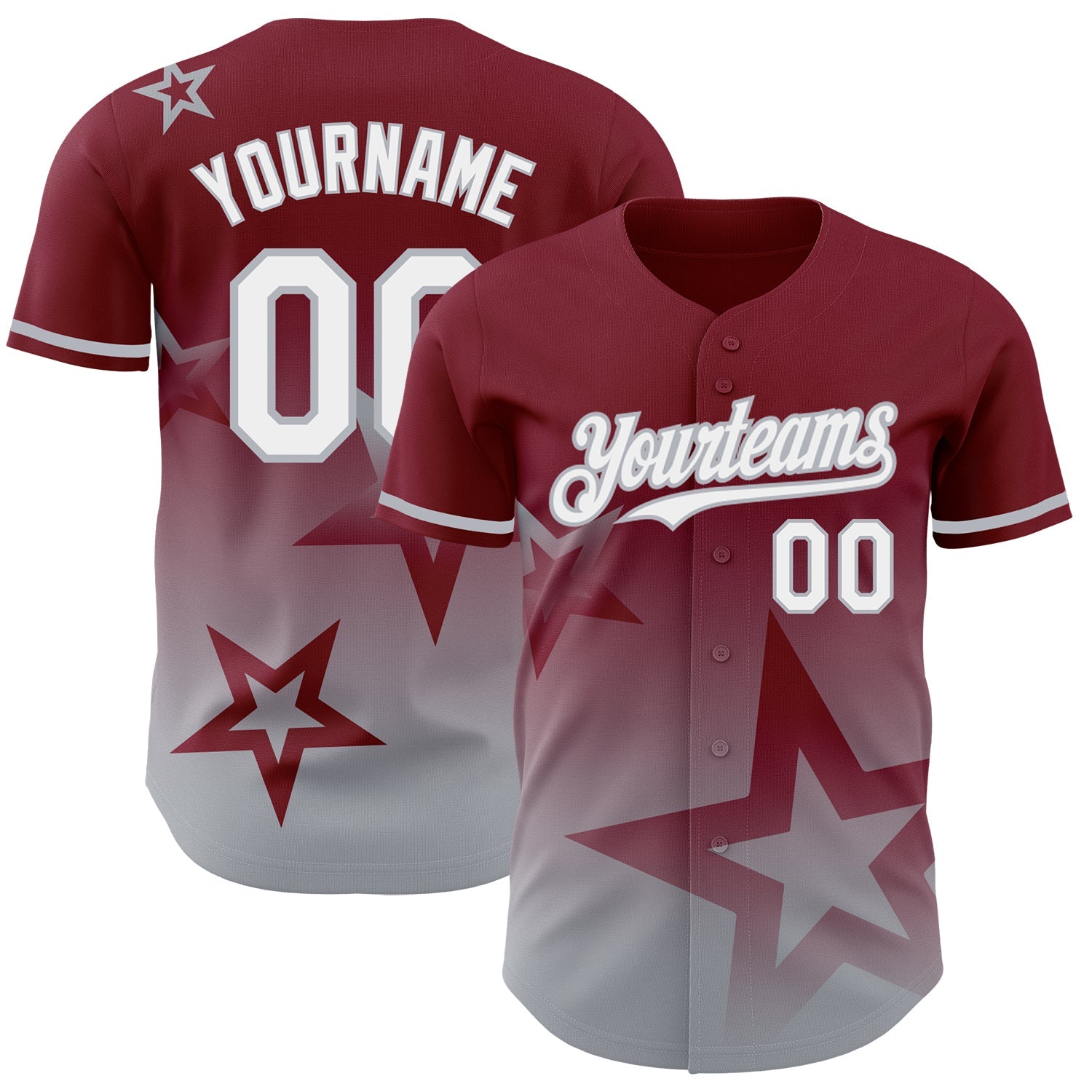 Custom Crimson White-Gray 3D Pattern Design Gradient Style Twinkle Star Authentic Baseball Jersey - Sky-Custom