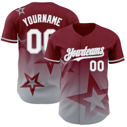 Custom Crimson White-Gray 3D Pattern Design Gradient Style Twinkle Star Authentic Baseball Jersey - Sky-Custom
