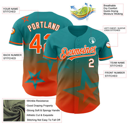 Custom Teal Orange-White 3D Pattern Design Gradient Style Twinkle Star Authentic Baseball Jersey - Sky-Custom