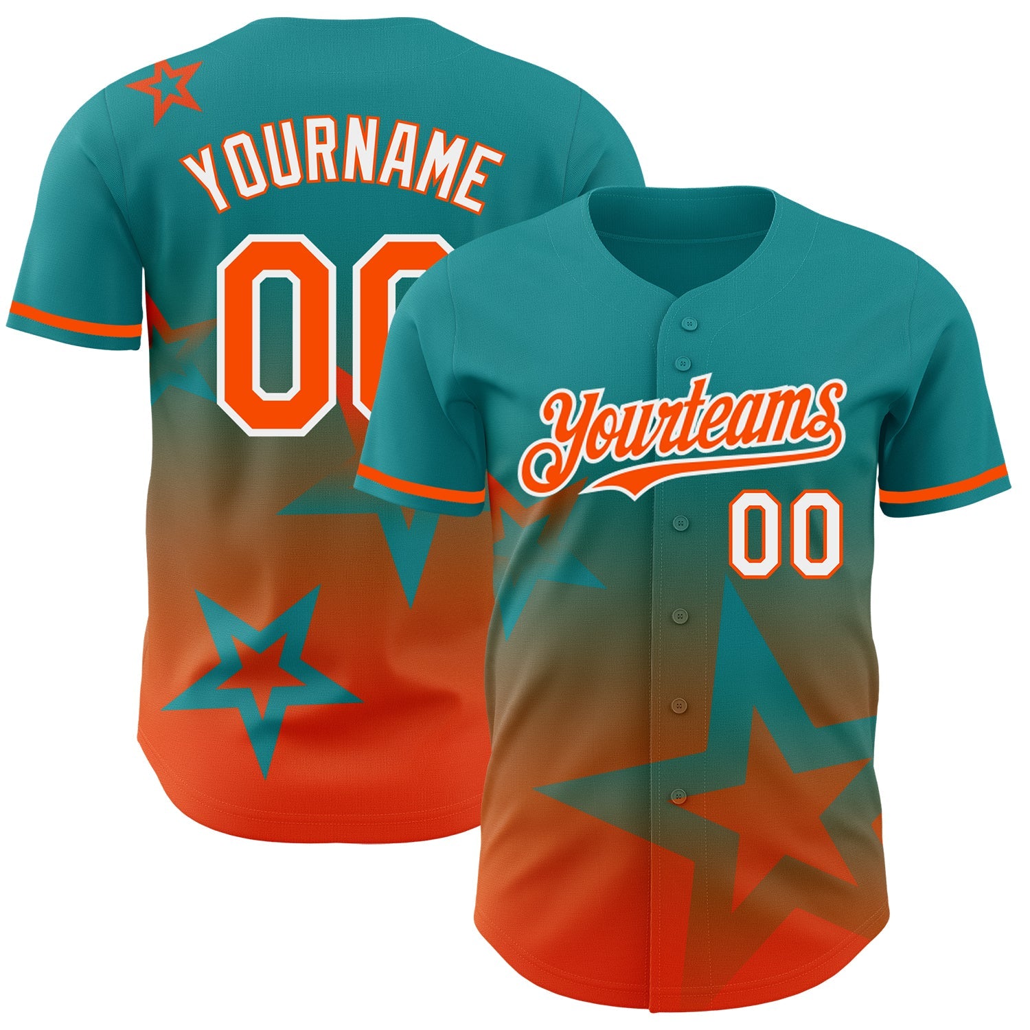 Custom Teal Orange-White 3D Pattern Design Gradient Style Twinkle Star Authentic Baseball Jersey - Sky-Custom