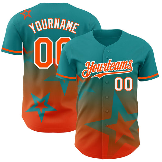 Custom Teal Orange-White 3D Pattern Design Gradient Style Twinkle Star Authentic Baseball Jersey - Sky-Custom
