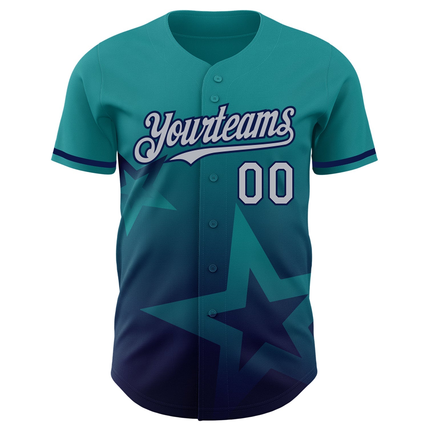 Custom Teal Gray-Navy 3D Pattern Design Gradient Style Twinkle Star Authentic Baseball Jersey - Sky-Custom