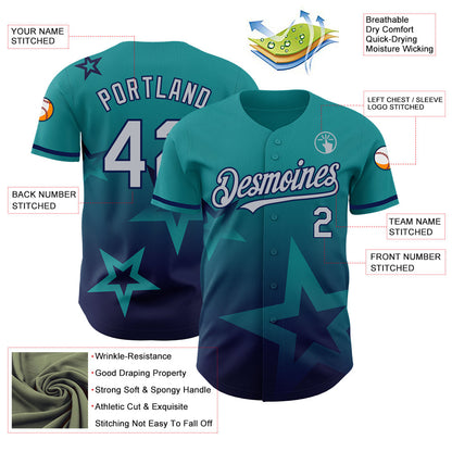 Custom Teal Gray-Navy 3D Pattern Design Gradient Style Twinkle Star Authentic Baseball Jersey - Sky-Custom