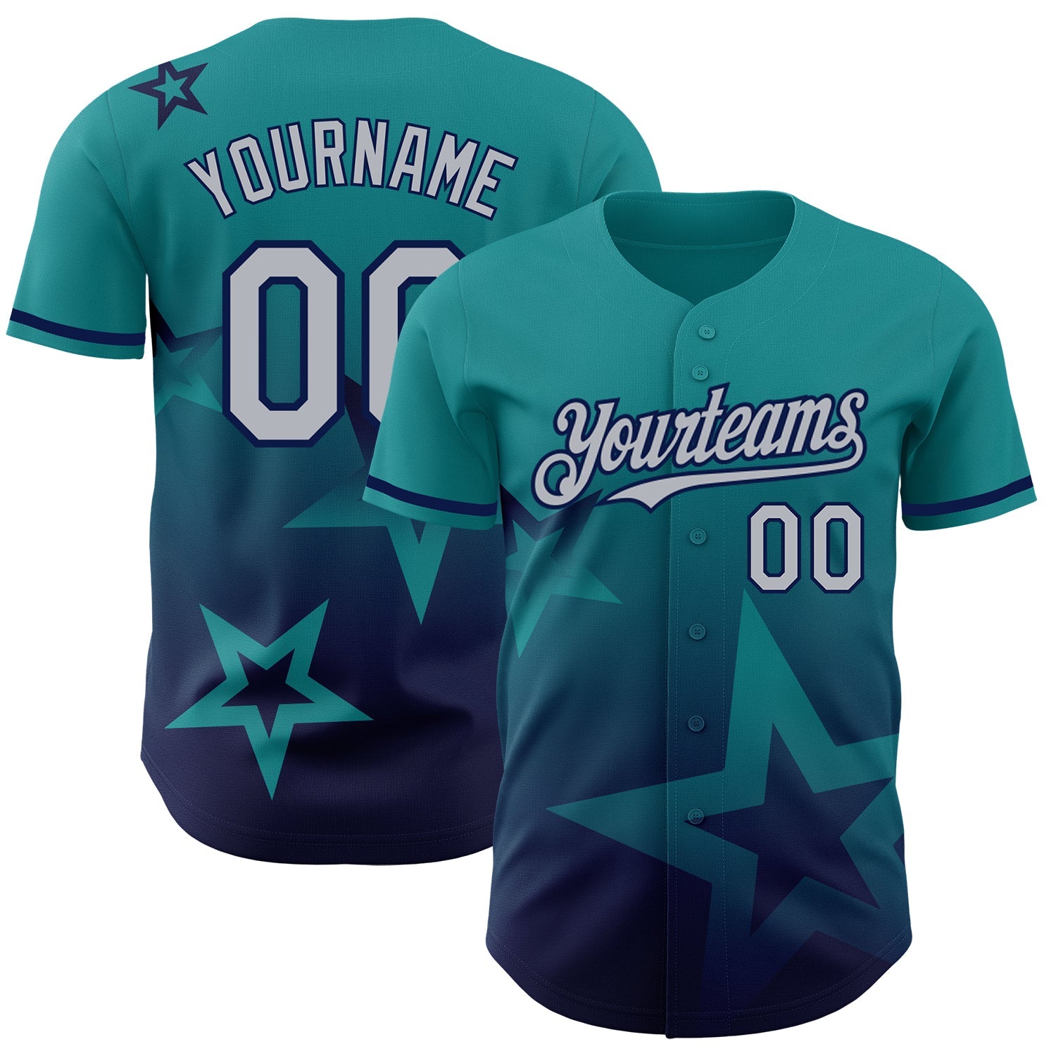 Custom Teal Gray-Navy 3D Pattern Design Gradient Style Twinkle Star Authentic Baseball Jersey - Sky-Custom