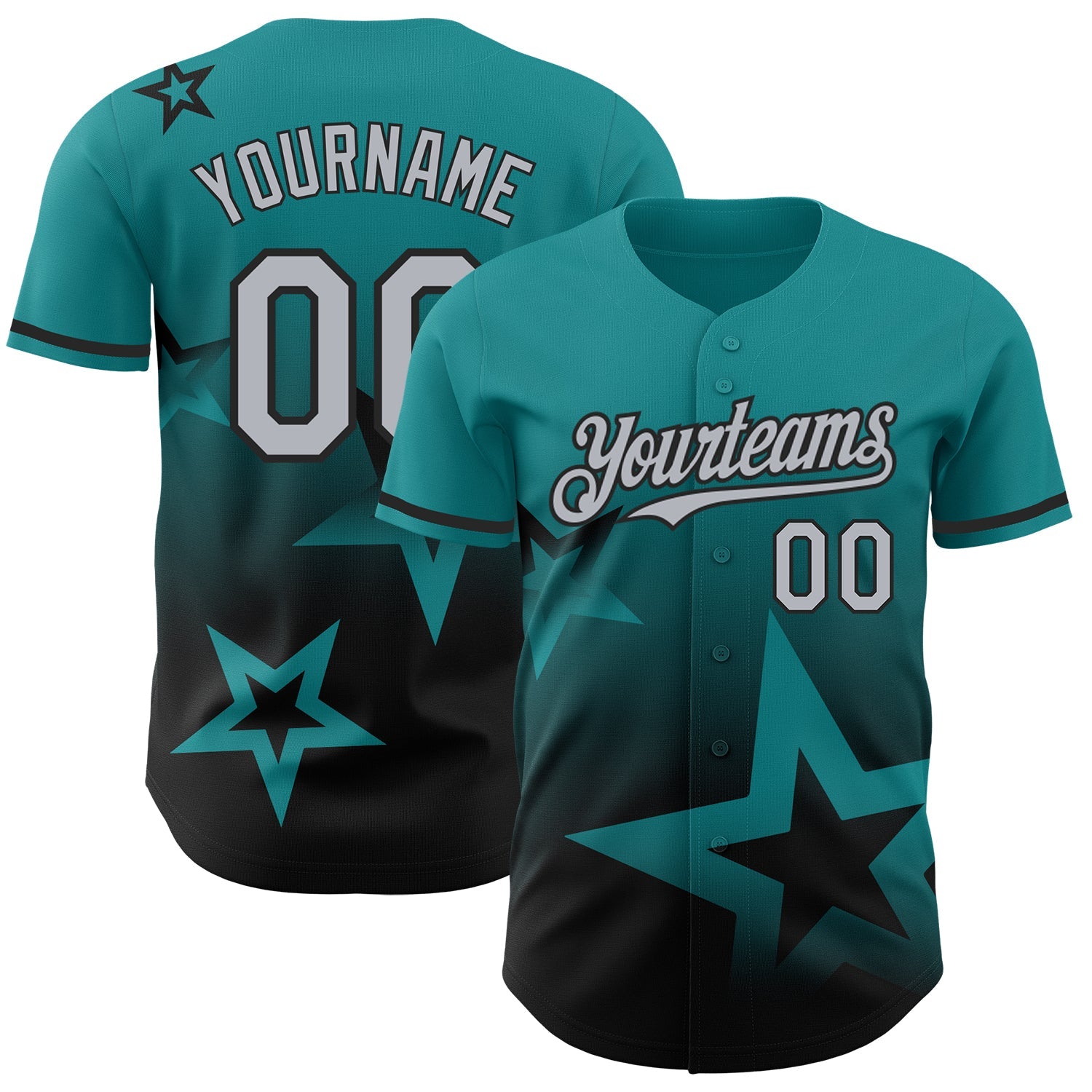Custom Teal Gray-Black 3D Pattern Design Gradient Style Twinkle Star Authentic Baseball Jersey - Sky-Custom