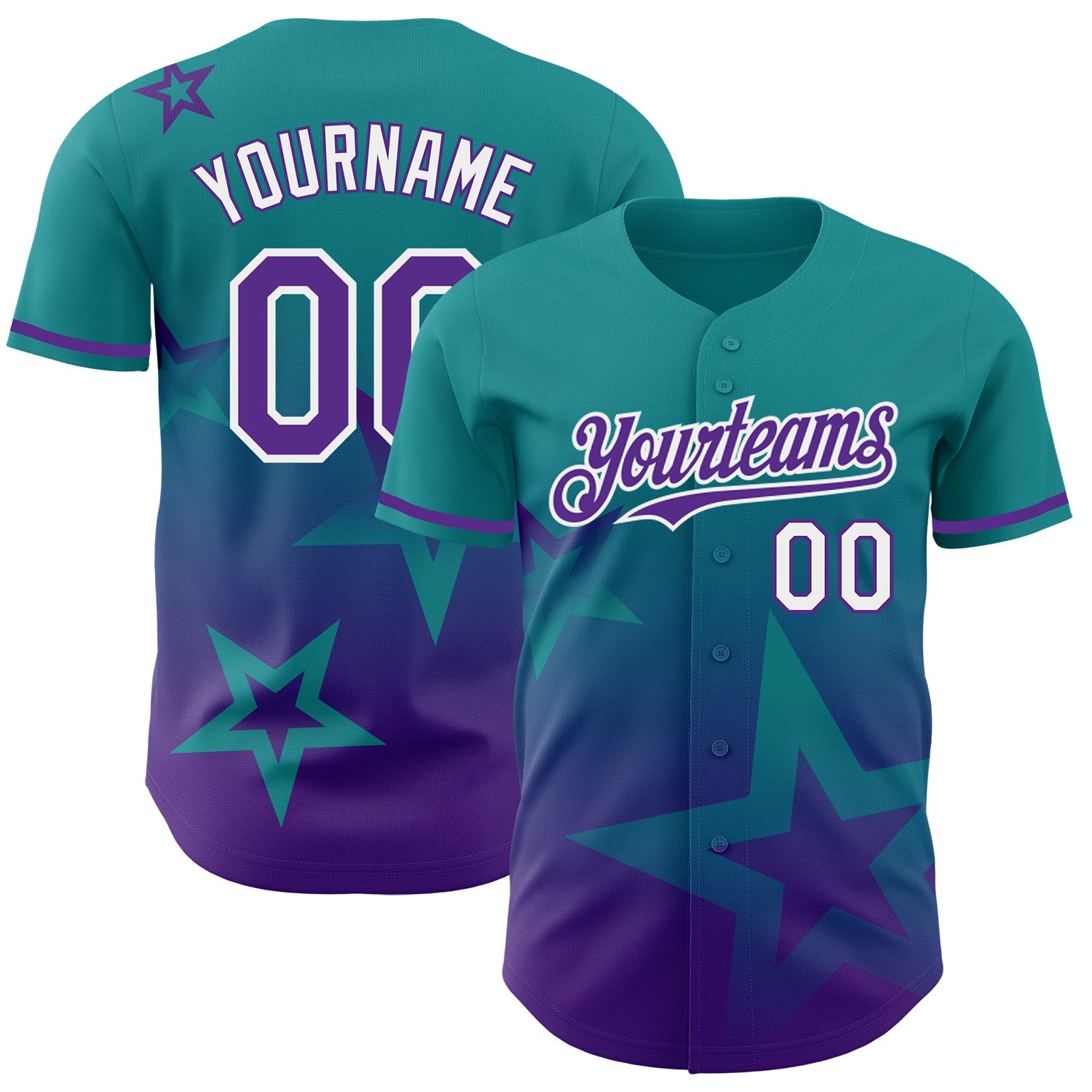 Custom Teal Purple-White 3D Pattern Design Gradient Style Twinkle Star Authentic Baseball Jersey - Sky-Custom
