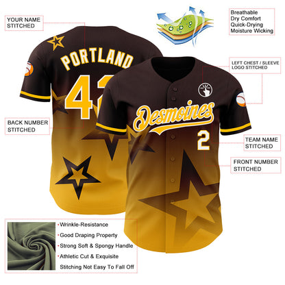 Custom Brown Gold-White 3D Pattern Design Gradient Style Twinkle Star Authentic Baseball Jersey - Sky-Custom