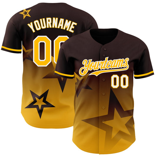 Custom Brown Gold-White 3D Pattern Design Gradient Style Twinkle Star Authentic Baseball Jersey - Sky-Custom