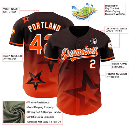 Custom Brown Orange-White 3D Pattern Design Gradient Style Twinkle Star Authentic Baseball Jersey - Sky-Custom