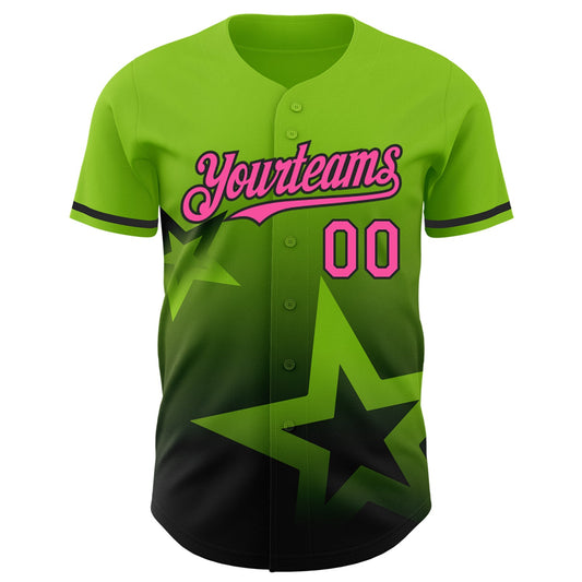 Custom Neon Green Pink-Black 3D Pattern Design Gradient Style Twinkle Star Authentic Baseball Jersey - Sky-Custom