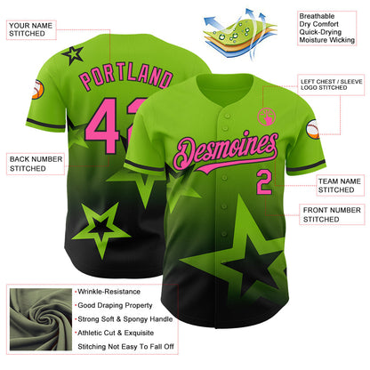 Custom Neon Green Pink-Black 3D Pattern Design Gradient Style Twinkle Star Authentic Baseball Jersey - Sky-Custom