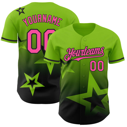 Custom Neon Green Pink-Black 3D Pattern Design Gradient Style Twinkle Star Authentic Baseball Jersey - Sky-Custom