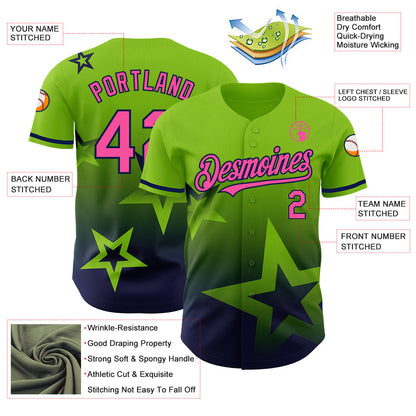 Custom Neon Green Pink-Navy 3D Pattern Design Gradient Style Twinkle Star Authentic Baseball Jersey - Sky-Custom