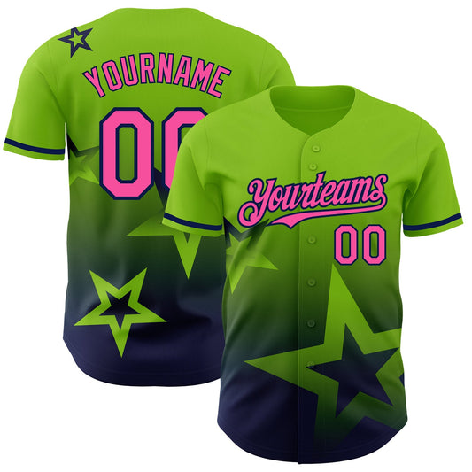Custom Neon Green Pink-Navy 3D Pattern Design Gradient Style Twinkle Star Authentic Baseball Jersey - Sky-Custom