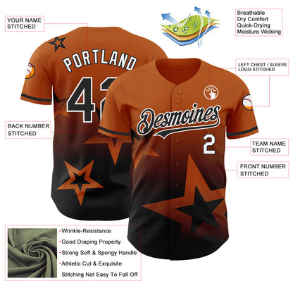 Custom Texas Orange Black-White 3D Pattern Design Gradient Style Twinkle Star Authentic Baseball Jersey - Sky-Custom