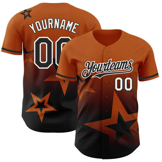 Custom Texas Orange Black-White 3D Pattern Design Gradient Style Twinkle Star Authentic Baseball Jersey - Sky-Custom