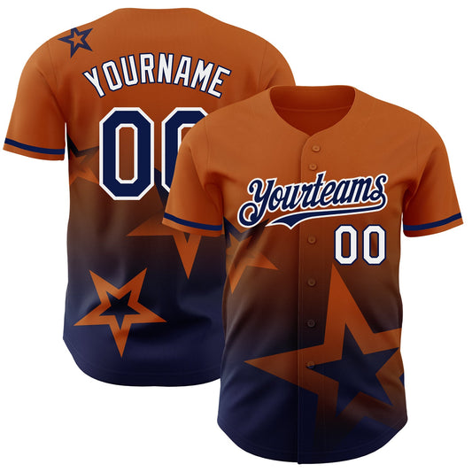 Custom Texas Orange Navy-White 3D Pattern Design Gradient Style Twinkle Star Authentic Baseball Jersey - Sky-Custom