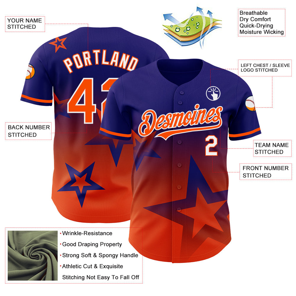 Custom Dark Purple Orange-White 3D Pattern Design Gradient Style Twinkle Star Authentic Baseball Jersey - Sky-Custom