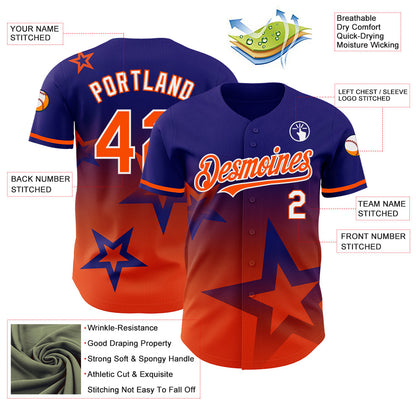 Custom Dark Purple Orange-White 3D Pattern Design Gradient Style Twinkle Star Authentic Baseball Jersey - Sky-Custom