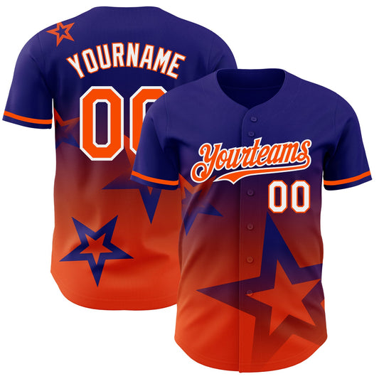 Custom Dark Purple Orange-White 3D Pattern Design Gradient Style Twinkle Star Authentic Baseball Jersey - Sky-Custom