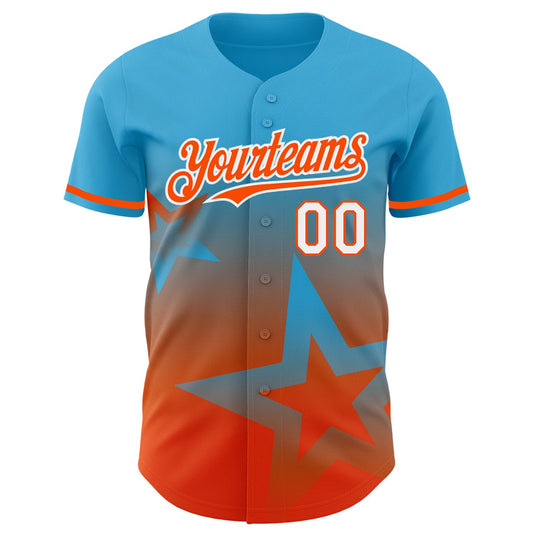 Custom Sky Blue Orange-White 3D Pattern Design Gradient Style Twinkle Star Authentic Baseball Jersey - Sky-Custom