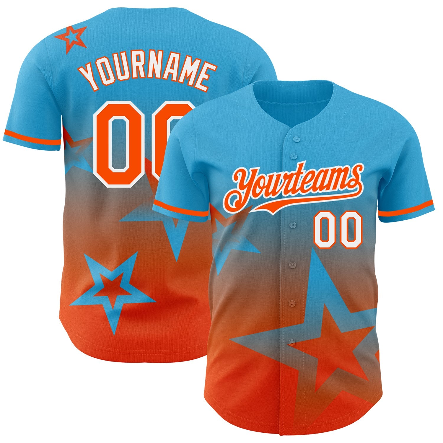 Custom Sky Blue Orange-White 3D Pattern Design Gradient Style Twinkle Star Authentic Baseball Jersey - Sky-Custom
