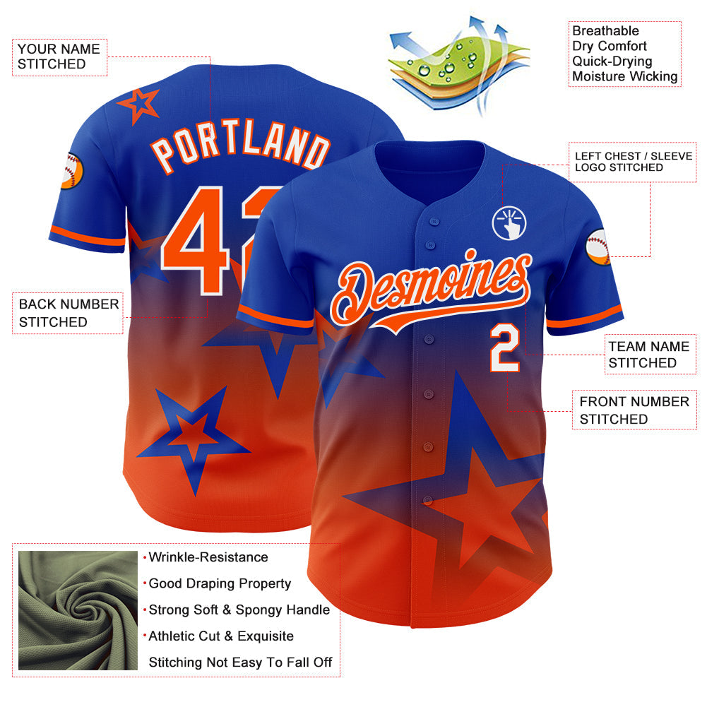 Custom Thunder Blue Orange-White 3D Pattern Design Gradient Style Twinkle Star Authentic Baseball Jersey - Sky-Custom