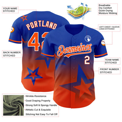 Custom Thunder Blue Orange-White 3D Pattern Design Gradient Style Twinkle Star Authentic Baseball Jersey - Sky-Custom