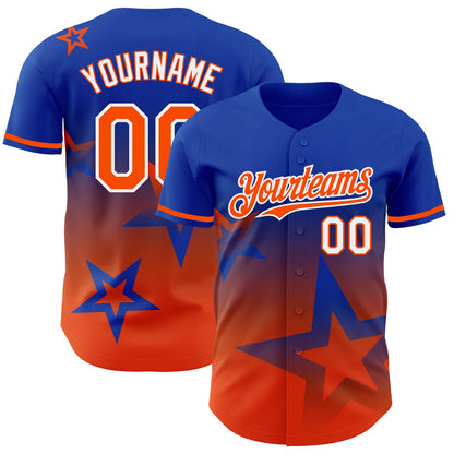Custom Thunder Blue Orange-White 3D Pattern Design Gradient Style Twinkle Star Authentic Baseball Jersey - Sky-Custom