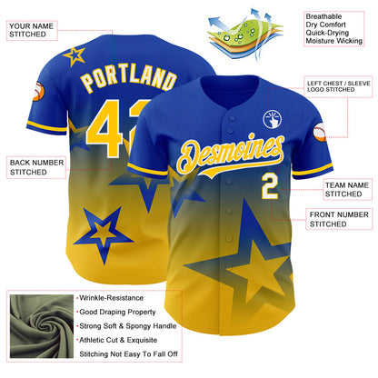 Custom Thunder Blue Yellow-White 3D Pattern Design Gradient Style Twinkle Star Authentic Baseball Jersey - Sky-Custom