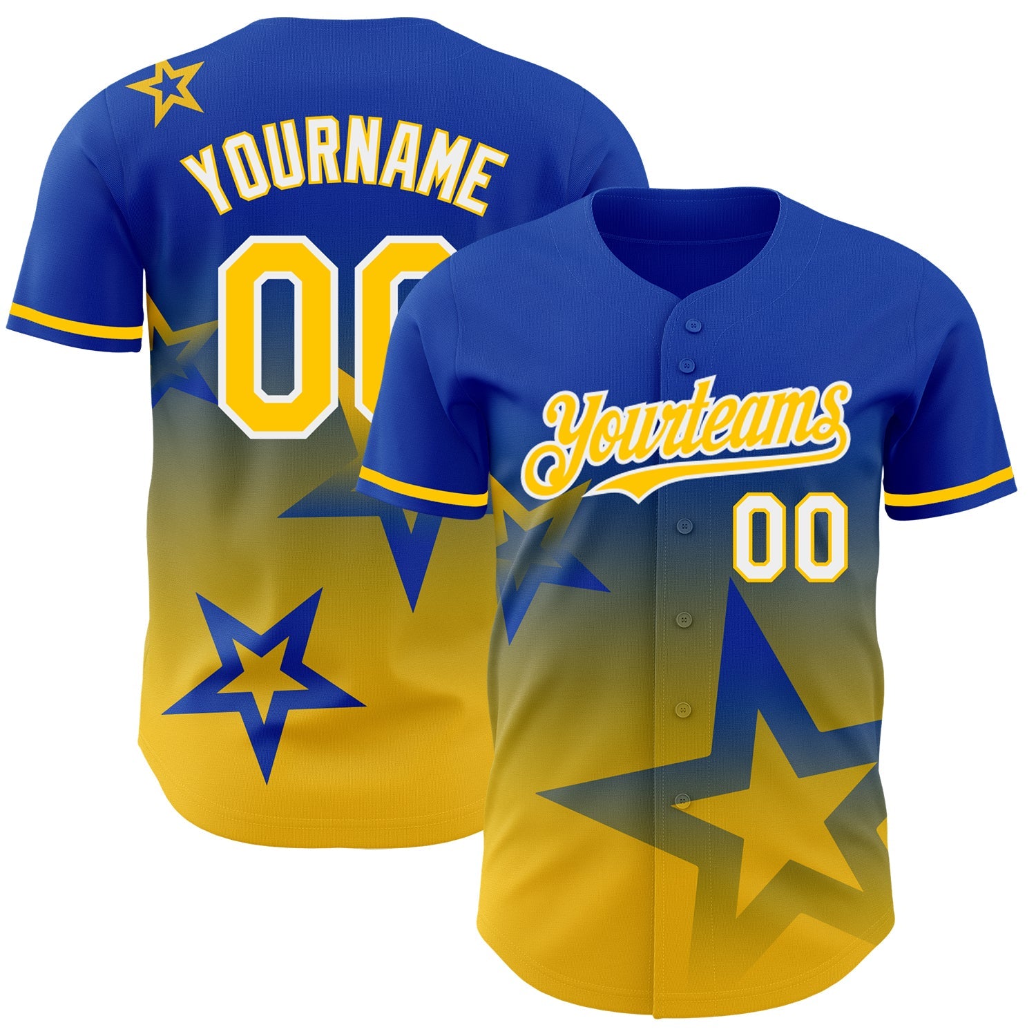 Custom Thunder Blue Yellow-White 3D Pattern Design Gradient Style Twinkle Star Authentic Baseball Jersey - Sky-Custom