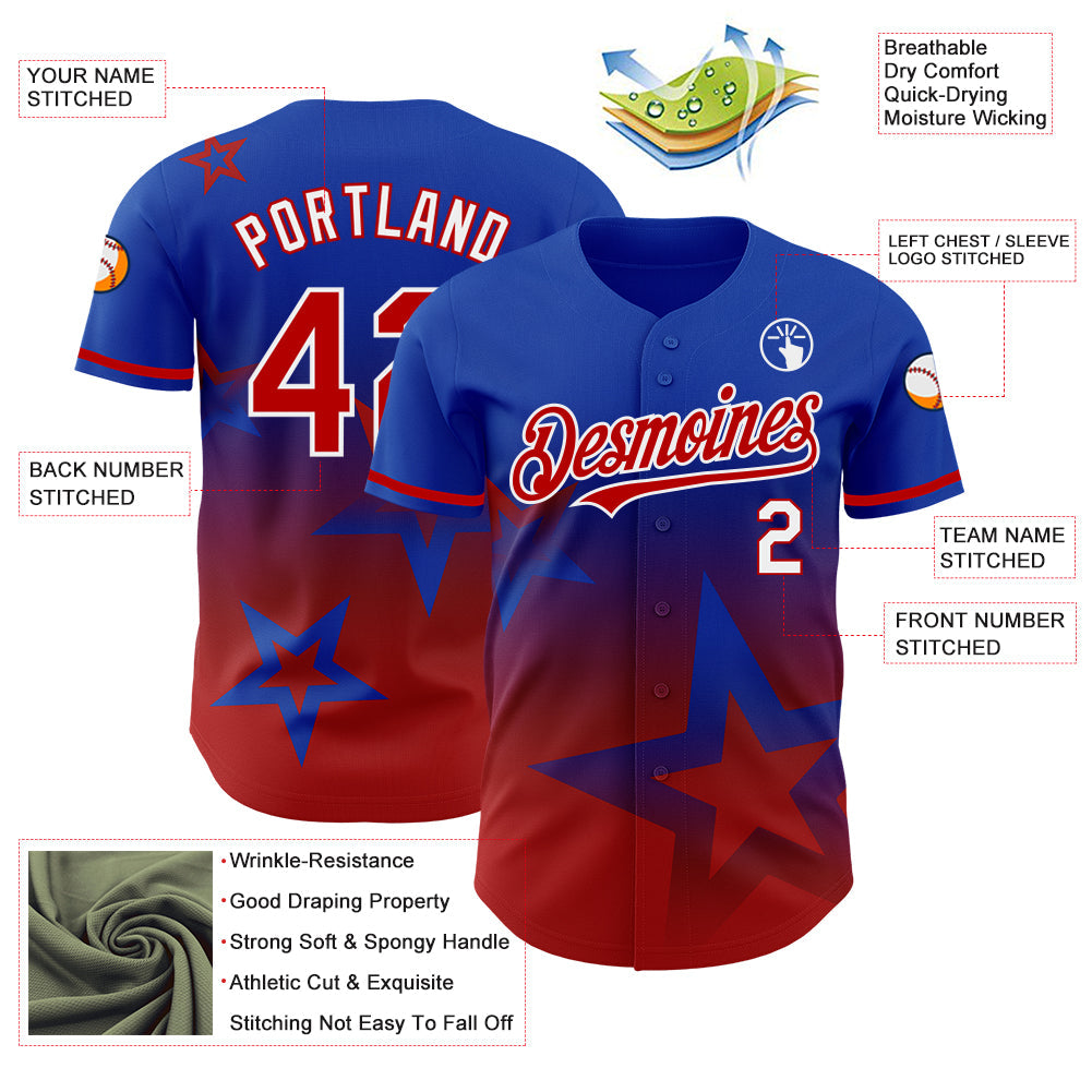 Custom Thunder Blue Red-White 3D Pattern Design Gradient Style Twinkle Star Authentic Baseball Jersey - Sky-Custom