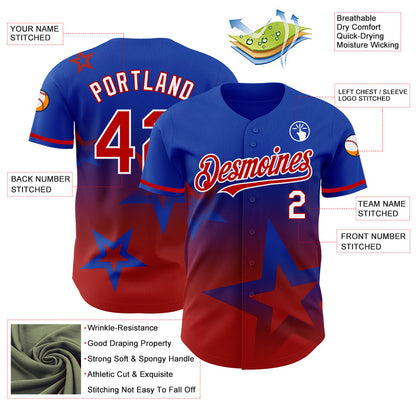 Custom Thunder Blue Red-White 3D Pattern Design Gradient Style Twinkle Star Authentic Baseball Jersey - Sky-Custom