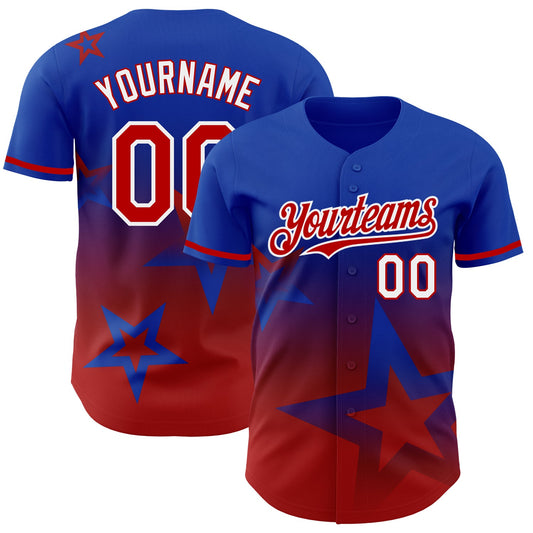 Custom Thunder Blue Red-White 3D Pattern Design Gradient Style Twinkle Star Authentic Baseball Jersey - Sky-Custom