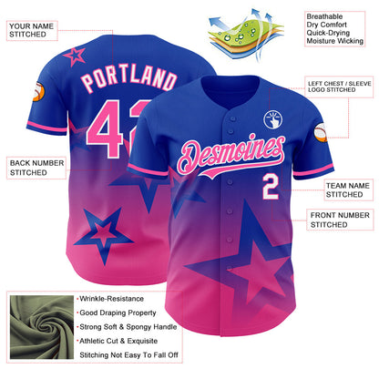 Custom Thunder Blue Pink-White 3D Pattern Design Gradient Style Twinkle Star Authentic Baseball Jersey - Sky-Custom