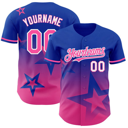 Custom Thunder Blue Pink-White 3D Pattern Design Gradient Style Twinkle Star Authentic Baseball Jersey - Sky-Custom