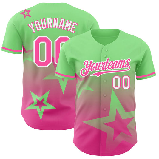 Custom Pea Green Pink-White 3D Pattern Design Gradient Style Twinkle Star Authentic Baseball Jersey - Sky-Custom