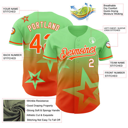 Custom Pea Green Orange-White 3D Pattern Design Gradient Style Twinkle Star Authentic Baseball Jersey - Sky-Custom
