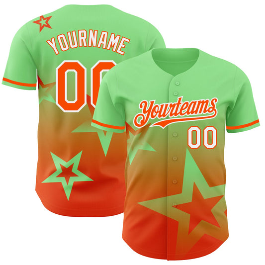 Custom Pea Green Orange-White 3D Pattern Design Gradient Style Twinkle Star Authentic Baseball Jersey - Sky-Custom
