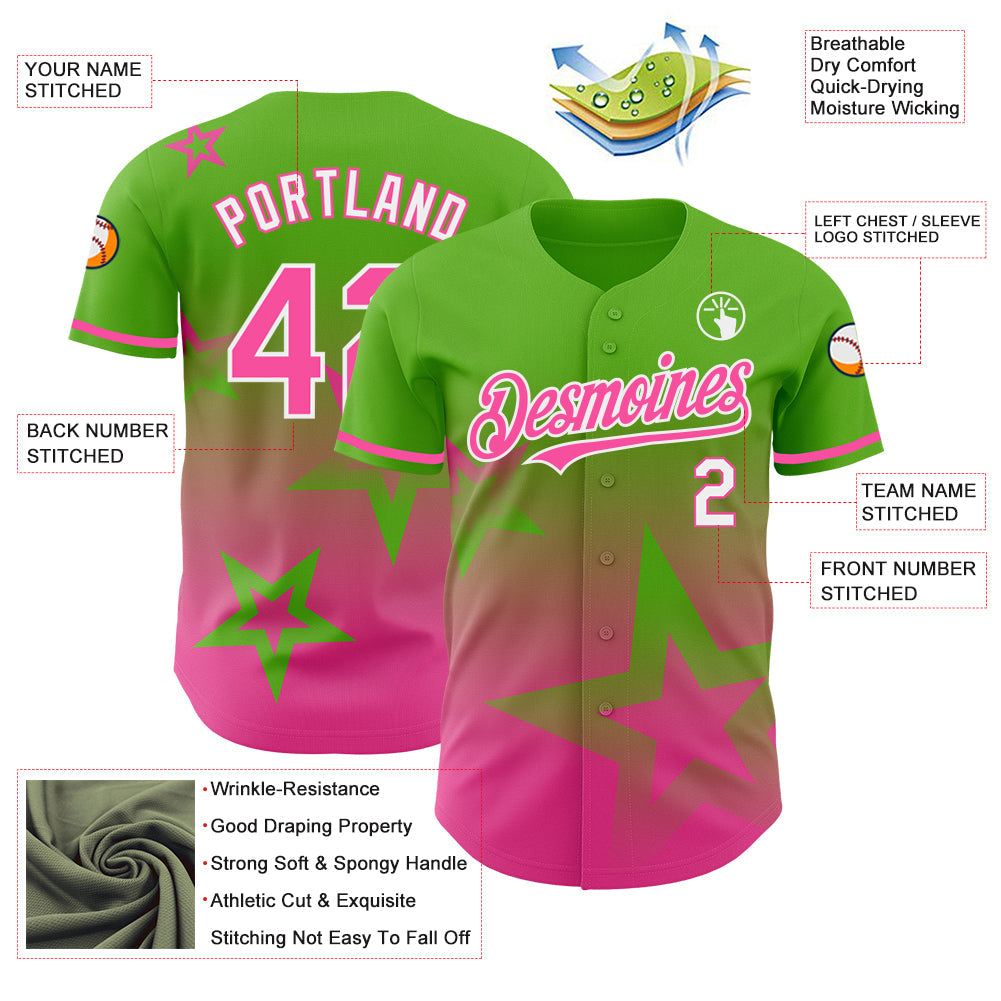 Custom Aurora Green Pink-White 3D Pattern Design Gradient Style Twinkle Star Authentic Baseball Jersey - Sky-Custom