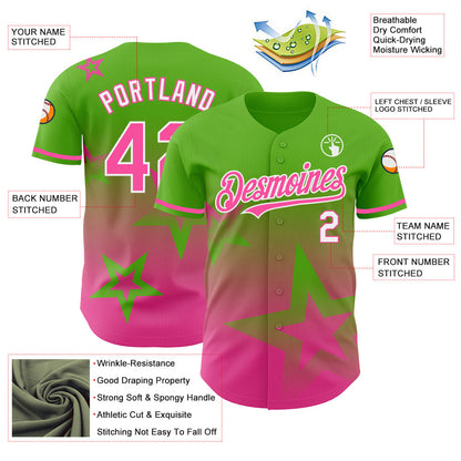 Custom Aurora Green Pink-White 3D Pattern Design Gradient Style Twinkle Star Authentic Baseball Jersey - Sky-Custom