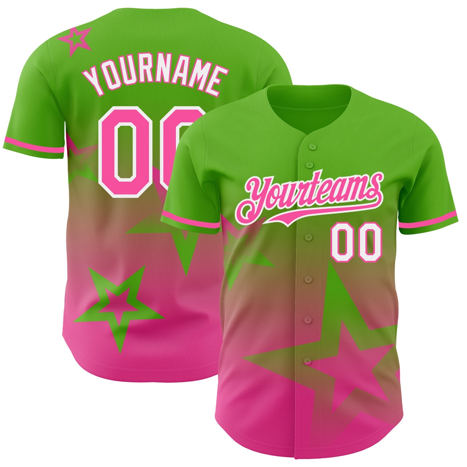 Custom Aurora Green Pink-White 3D Pattern Design Gradient Style Twinkle Star Authentic Baseball Jersey - Sky-Custom